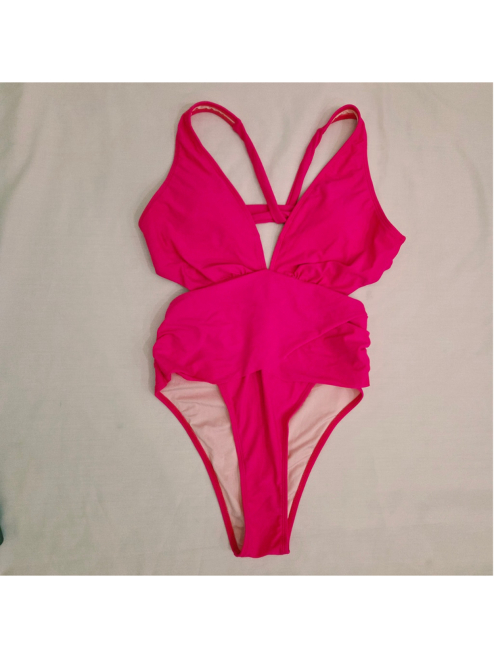 Hot pink high cut v-neck one piece size m